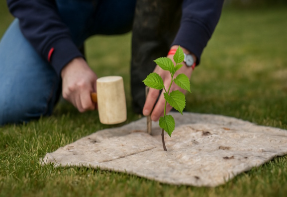 BioWool mulch mat around a newly planted tree